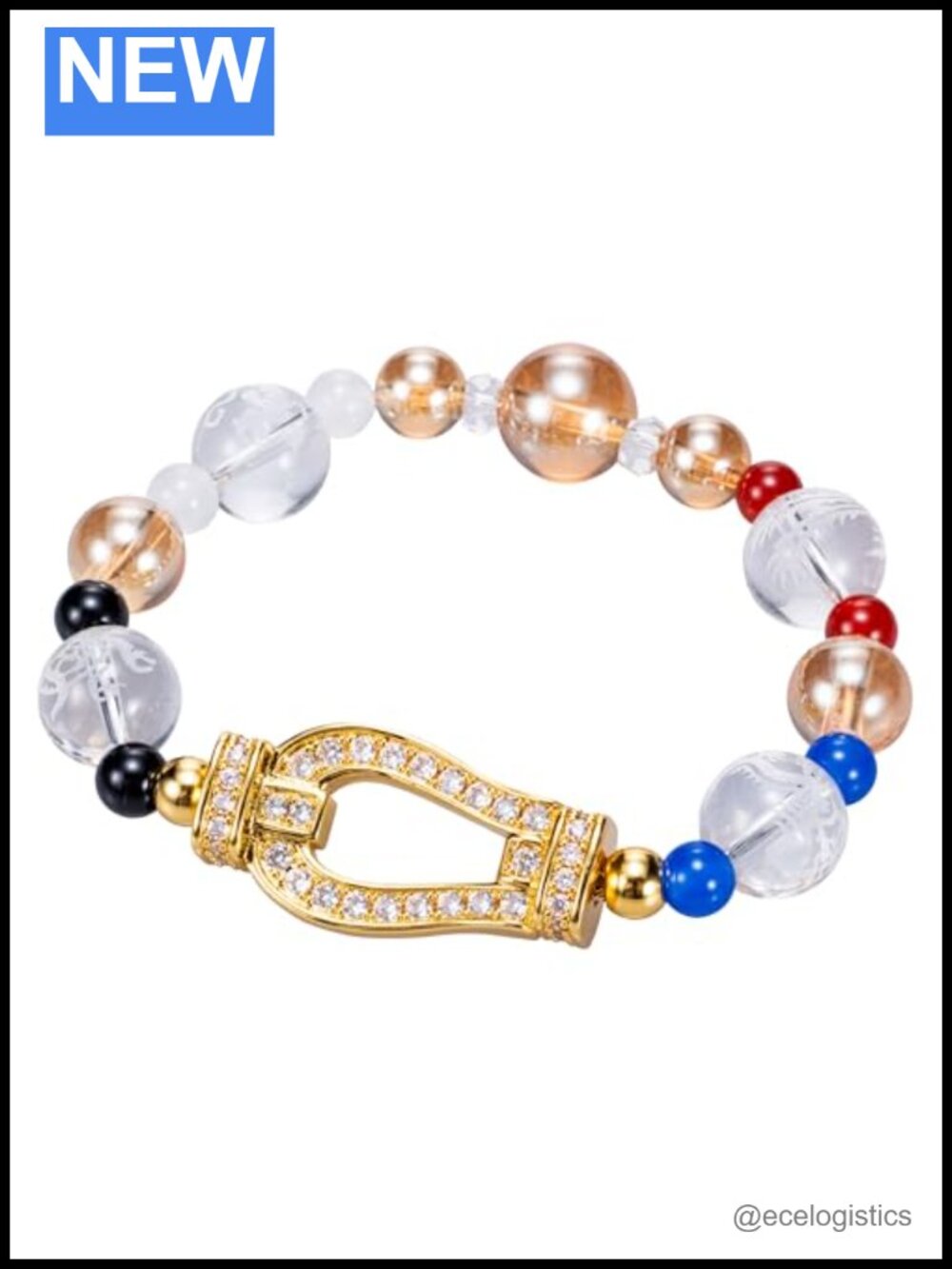 Horseshoe Crown Charm Crystal Stretch Bracelet Feng Shui Lucky Wealth